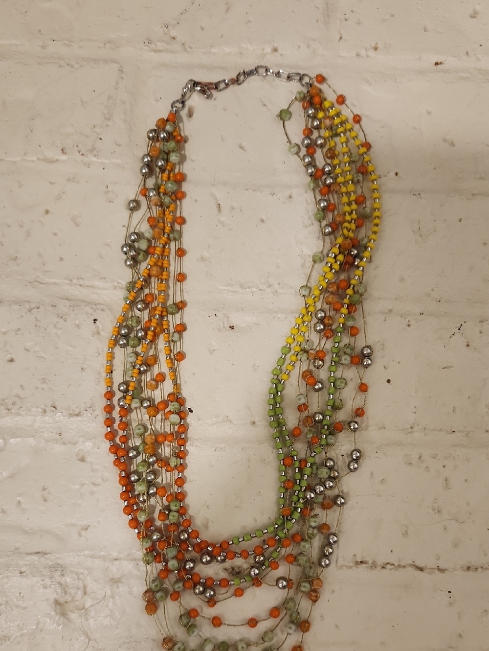 Multistrand Beaded Necklace in Orange, Yellow & Green
